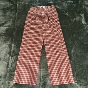 Hollister Ultra High Rise Pants Women's Small Red Plaid Pockets Pleated Front